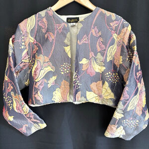 Vintage 1980's Mary McFadden Quilted Floral Bolero Jacket Womens Small